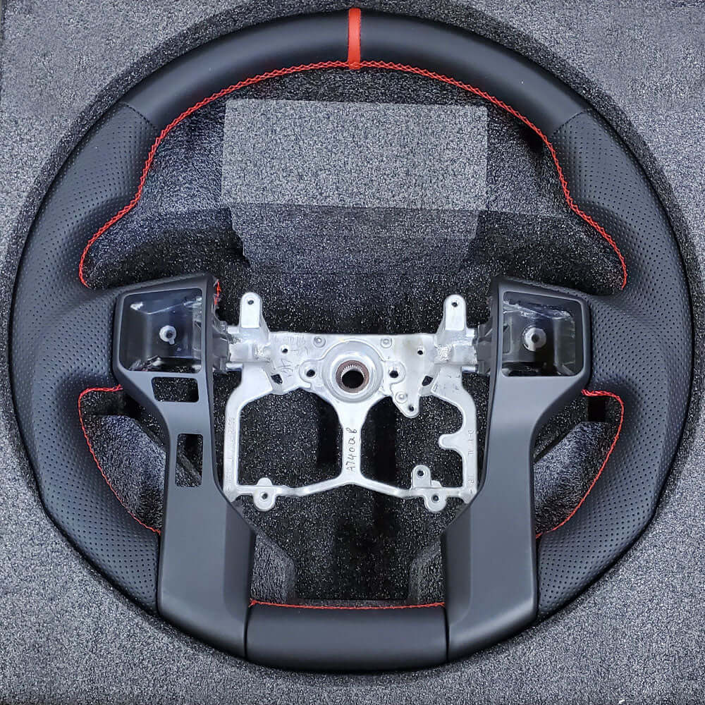 MITAccessories Wood & Black Piano Leather Steering Wheel – For Toyota Tundra 2007-2013, Sport Style