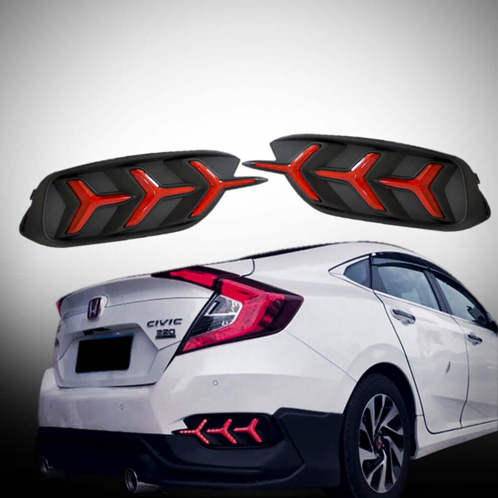 Rear Bumper Diffuser W/ LED 3rd Brake Light For 2016-2018 Honda Civic 4-Door Sedan – Matte Black, Screw-On