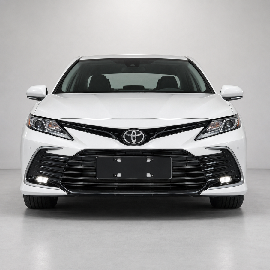 Straight front view of 2021-2024 Toyota Camry LE XLE grille and LED fog light kit