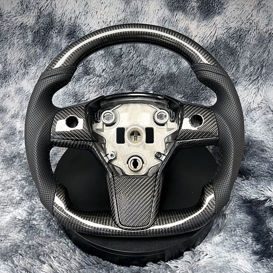 2017-2023 Tesla Model 3 Round Carbon Fiber Steering Wheel | HiRev Sports