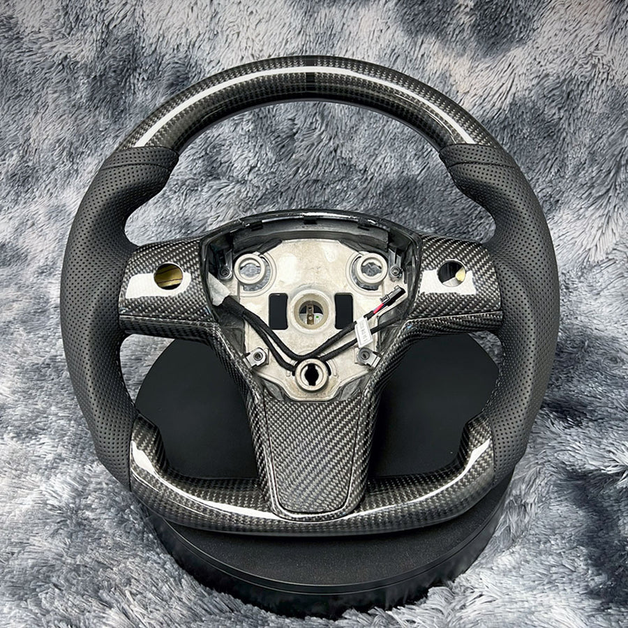 2017-2023 Tesla Model 3 Round Carbon Fiber Steering Wheel | HiRev Sports