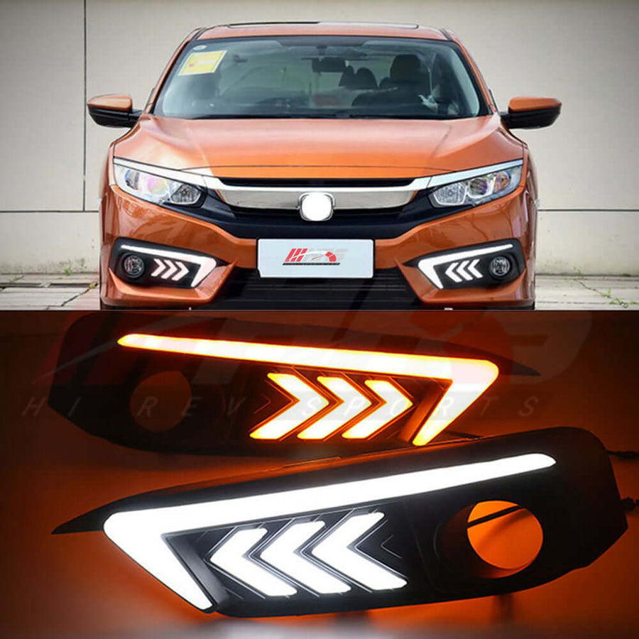 2016-2018 Honda Civic Sedan Front Bumper DRL Turn Signals V5 | HiRev Sports